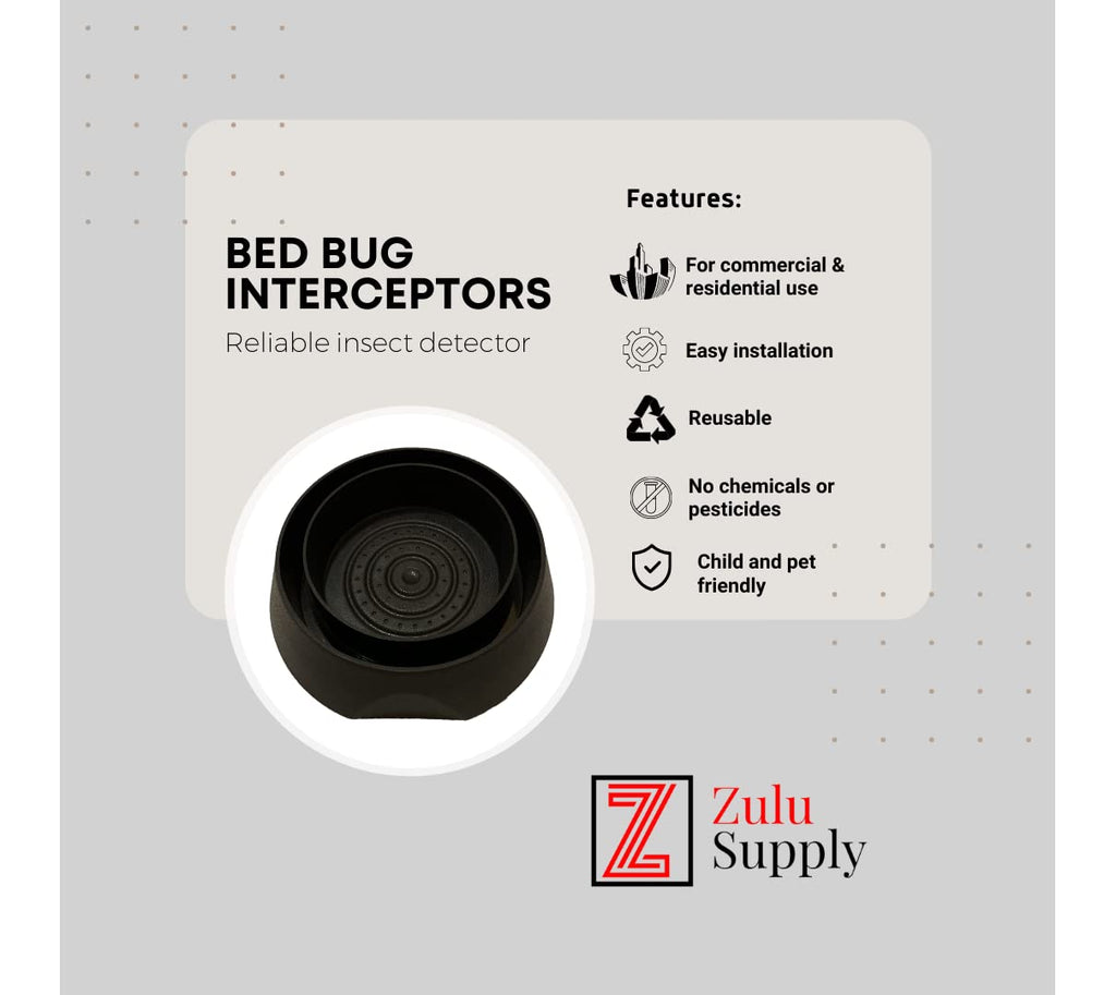 Zulu Supply Bed Bug Interceptors, Traps, Bedbug Monitor, Insect Detector for Bed Legs or Furniture (Black 12-Pack)