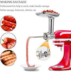 Meat Grinder Attachment for KitchenAid Stand Mixers, Accessories Included 2 Sausage Stuffer Tubes, Durable Metal Food Grinder Attachments by Kitchood, Silver