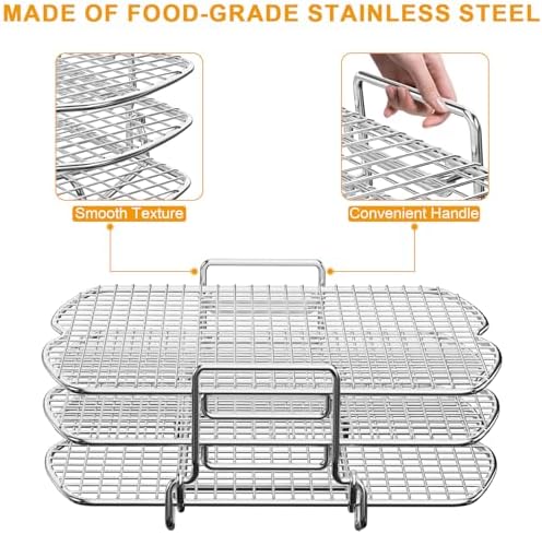 BBQ-PLUS Upgraded Dehydrator Rack Stainless Steel Air Fryer Stand for Ninja Foodi AG300, AG300C, AG301, AG301C, AG302, AG400, IG301A Ninja Foodie Grill Accessories Roasting Rack for Oven and Grill