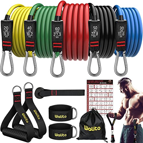 WALITO Resistance Bands Set - Exercise Bands with Handles, Door Anchor, Legs Ankle Straps, for Heavy Resistance Training, Physical Therapy, Muscle Training, Yoga, Home Workouts