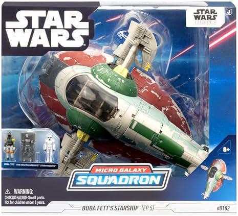 STAR WARS Micro Galaxy Squadron Boba Fett's Starship (Ep 5) - 7-Inch Vehicle with Flight Display Stand and Three 1-Inch Micro Figure Accessories