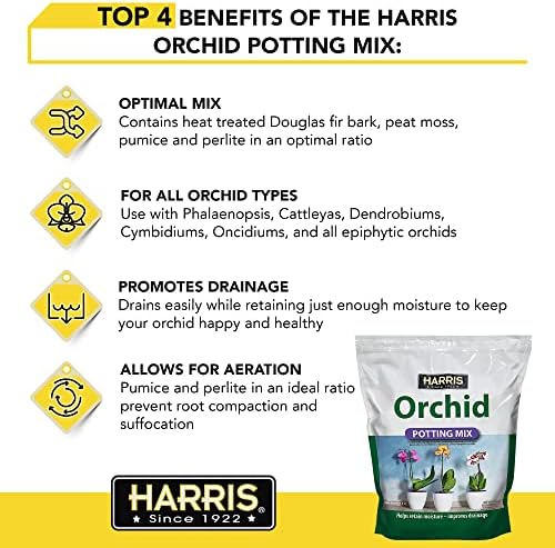 Harris Premium Orchid Potting Mix, Optimal Coarse Mix for All Types of Orchids, 4qt