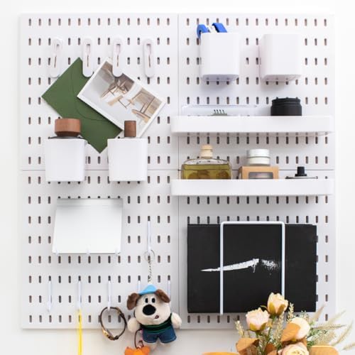 Pegboard Combination Kit,Pegboard Wall Organizer, Peg board Wall Mounted ,Pegboard for Wall, 25.2" x 25.2" White Pegboard 20 Accessories for Organize Home, Office, And Gaming Setup