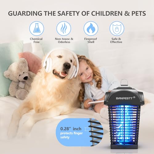 BANPESTT Bug Zapper Outdoor, Mosquito Zapper with Dusk-to-Dawn Light Sensor, Waterproof Fly Zapper, Electric Mosquito Killer for Home, Patio, Backyard（Black）