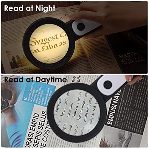 MOKO Magnifying Glass with Light, 30x Handheld Large Magnifying Glass 18LED 3 Modes Illuminated Lighted Magnifier for Elderly Kids Reading, Magazines, Coin, Jewelry, Exploring Inspection, Black