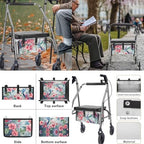 LedBack Mobility Scooter Accessories for 3 Pcs, Hummingbird Pink Flowers Rollator Walker Seat and Backrest Covers Under Seat Rollator Walker Bag for Seniors