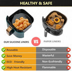 "Silicone Air Fryer Liners Set of 5 – Reusable Air Fryer Accessories with Waffle & Egg Bite Mold, Oven Mitts – Non-Stick, Food-Grade, Heat-Resistant for 5-7 Qt Ninja, Cosori, Instant Pot"