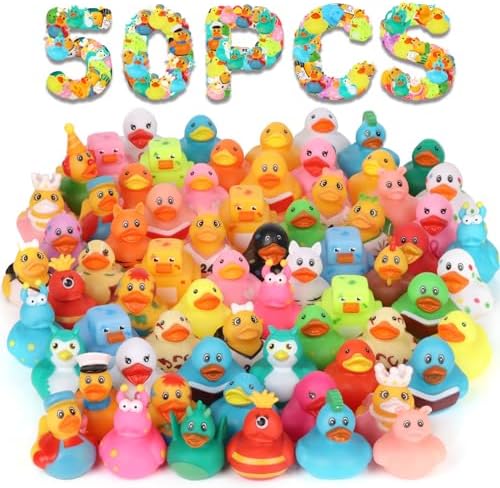 Rubber Ducks in Bulk 50 Pack, Ducks for Jeeps, Assorted Duckies for Jeep Ducking, Floater Duck Bath Toys for Kids Baby Showers Accessories, Birthday Gifts