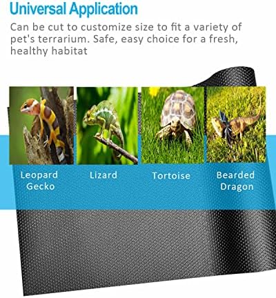 Bearded Dragon Tank Accessories, Reptile Terrarium Liner Substrate for Leopard Gecko, Snake, Lizard and Tortoise, Non-Adhesive Reptile Carpet Bedding for Reptile Tank, Black