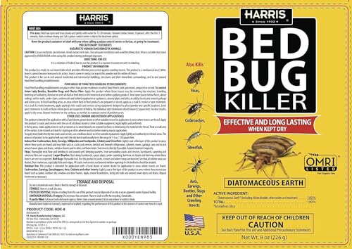Harris HDE-8 Bed Bug Powder Diatomaceous Earth, 8oz, Yellow
