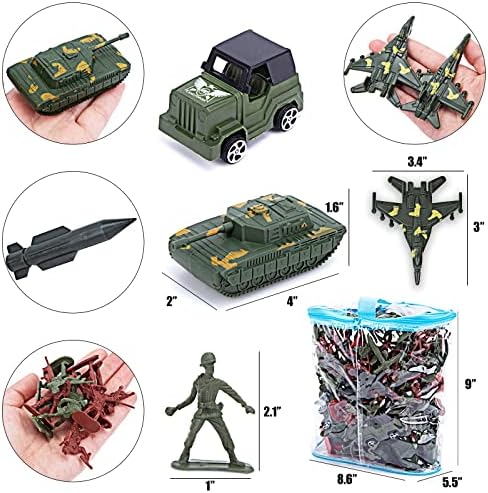 AMOR PRESENT 307 PCS Army Men Military Playset, Army Toys Soldier Playset Plastic Toy Soldiers Figures and Accessories with Vehicles, Aircraft, Tanks, Missiles