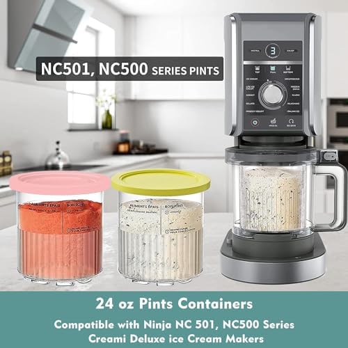 24 oz. Extra Pint | Containers Replacement for Ninja Creami Pints and Lids - 4 Pack, Compatible with Ninja NC500, NC501 Series Creami Deluxe Ice Cream Maker - Dishwasher Safe