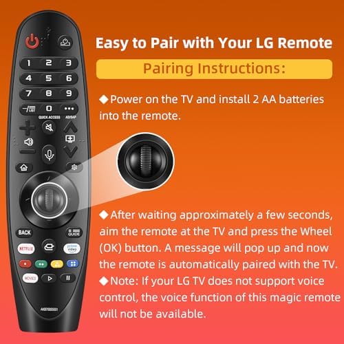 Replacement for LG Remote for LG Smart TV from 2018-2023. for Magic LG TV Remote Replacement MR20GA with Voice and Pointer Function. for LG WebOS ThinQ AI UHD OLED 4K Models. 2-Year Full Warranty.
