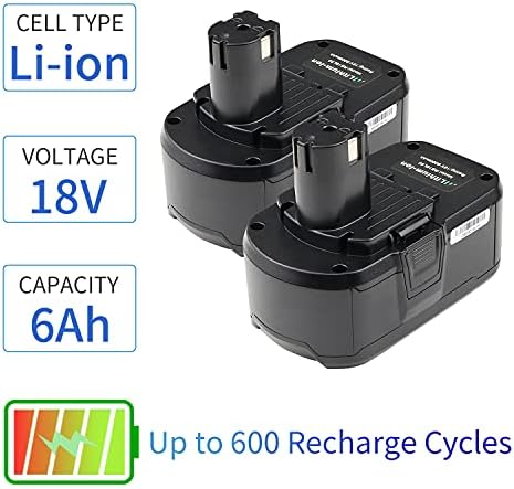 2Packs 18V 6.0Ah P108 Replacement Battery for Ryobi 18V Battery Compatible with Ryobi One+ Plus P105 P107 P102 P103 P104 P271 BPL18151 BPL1820 BPL-1815 BPL-1820G Cordless Power Tools Battery
