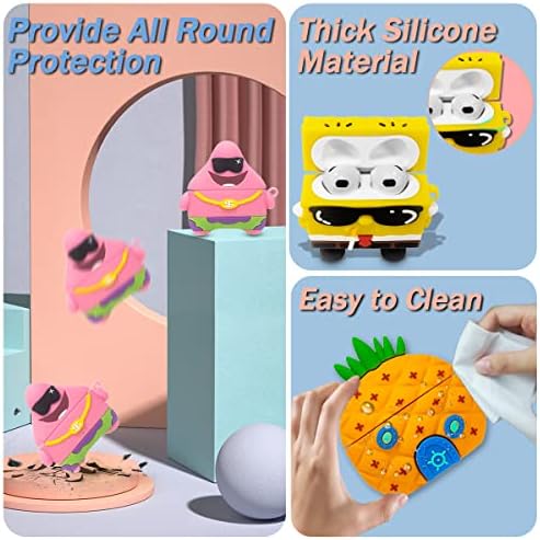 [3 Pack] Funny AirPods 3rd Generation Case, 3D Cartoon Character Cute Aripod Case for Airpods 3 Kawaii Airpods 3 2021 Cover for Men Boys Silicone Protective Case with Keychain Accessories