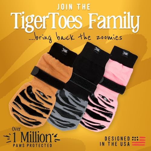 DOK TigerToes Premium Non-Slip Dog Socks for Hardwood Floors - Extra-Thick Grip That Works Even When Twisted - Prevents Licking, Slipping, and Great for Dog Paw Protection (XXS)