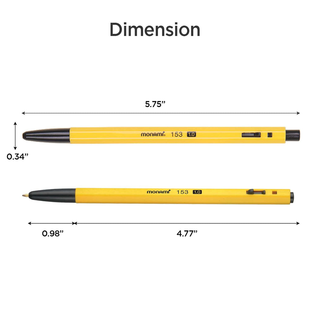 MONAMI BP 153 Retractable Ballpoint Pen, Medium Point (1.0mm), Blue, 12-Count
