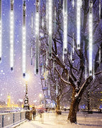 Cool White 20 Tubes Meteor Shower Icicle Lights 480 LED Raindrop Lights with Timer Function Cascading Lights Falling Rain Lights for Holiday Party Christmas Decorations
