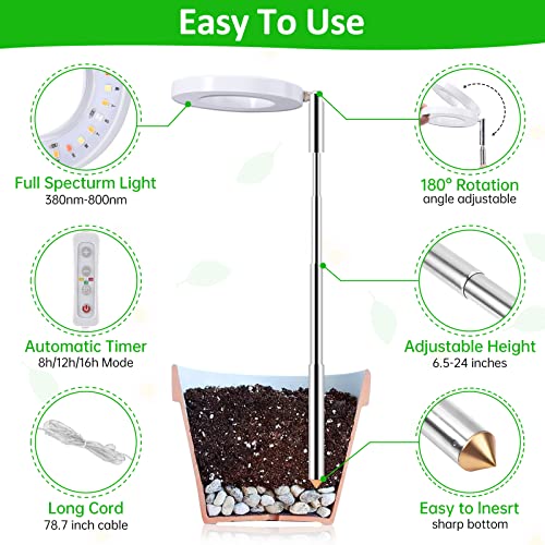ROMSTO Grow Lights for Indoor Plants, LED Full Spectrum Plant Light for Indoor Plants, Height Adjustable Grow Light with 10 Dimmable Brightness, 8/12/16H On/Off Timer, Ideal for Small Plants,2 Packs