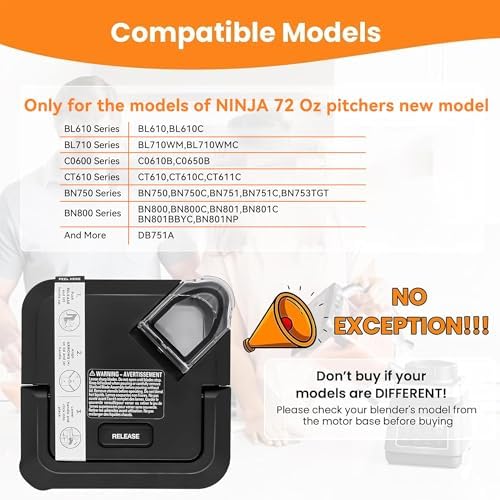 Replacement Locking Lid for Ninja,with 72oz Pitchers New Model,Blenders Replacement lid Parts,Top Replacement Lid Cover,(NEW Model) BL610 BN750 CO610B BN751 DB751A BN800 CT610 with Rim Extension Only