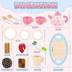 Wooden Tea Set for Little Girls Birthday Gift 2-4 Year Old Princess Toys Play Food Sets for Kids Kitchen Accessories Toddlers 3-5 Outdoor Party 1-3 Pretend Food Dessert Cookies Wood Toy
