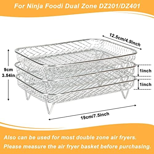BYKITCHEN Air Fryer Rack for Ninja Dual Airfryer, 3pcs Stackable Stainless Steel Dehydrator Rack, Rectangle Double Air Fryer Accessories, Ninja Dual Airfryer Accessories