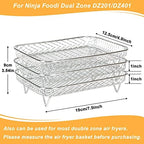 BYKITCHEN Air Fryer Rack for Ninja Dual Airfryer, 3pcs Stackable Stainless Steel Dehydrator Rack, Rectangle Double Air Fryer Accessories, Ninja Dual Airfryer Accessories