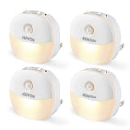 AUVON Plug in Night Light with Motion Sensor and Dusk to Dawn Sensor, Mini Warm White LED Nightlight with 1-50 lm Adjustable Brightness for Bathroom, Hallway, Stairs, Bedroom, Kitchen, 4 Packs