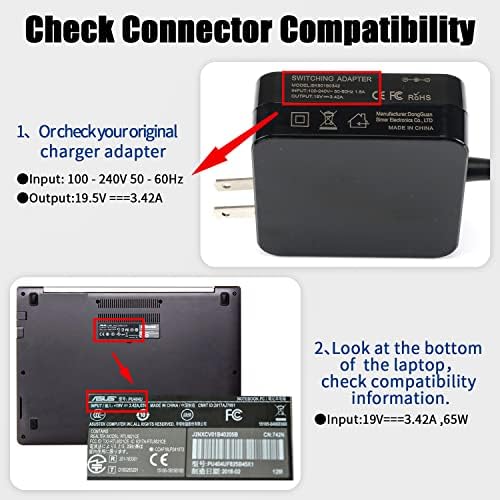 65W AC Laptop Charger Adapter Replacement for Asus U56E X555L X551M X53U X550C Q551L Q301L K53E K55A S500C S400C A53E R554L TP500L F555L PA-1700-02 ADP-65DW B ADP-45BW-B Power Supply Cord