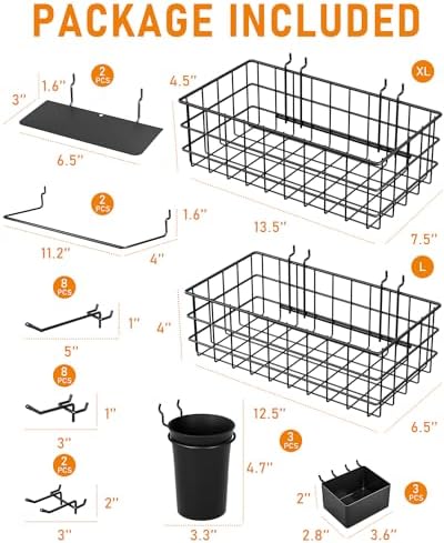 INCLY 30PCS Peg Board Organizer Accessories Kit, Pegboard Hooks Assortment with Bins, Cups, Wire Baskets and Paper Towel Holder for 1/8“ and 1/4” Pegboard Garage Workbench Craft Room Organizing Tools