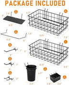 INCLY 30PCS Peg Board Organizer Accessories Kit, Pegboard Hooks Assortment with Bins, Cups, Wire Baskets and Paper Towel Holder for 1/8“ and 1/4” Pegboard Garage Workbench Craft Room Organizing Tools