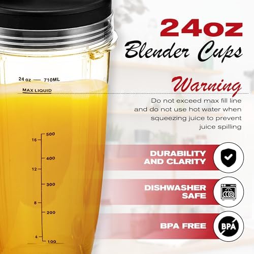 24oz Replacement Cup with Sip and Seal Lid for Nutri Ninja Blender BL642 BL450 BL456 BL480 BL482 BL640 BL682 BN401 BN751 BN801 Foodi SS401 SS101 SS351 SS151 Ninja Blender Auto IQ Blade (2-Pack)