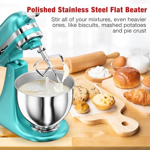 4.5-5QT Stainless Steel Flat Beater for KitchenAid Stand Mixer, Kitchen Aid Paddle Attachment Accessories/No coating/Dishwasher Safe Replacement for K45 KN15E1X KSM75 and Other Models