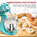 4.5-5QT Stainless Steel Flat Beater for KitchenAid Stand Mixer, Kitchen Aid Paddle Attachment Accessories/No coating/Dishwasher Safe Replacement for K45 KN15E1X KSM75 and Other Models