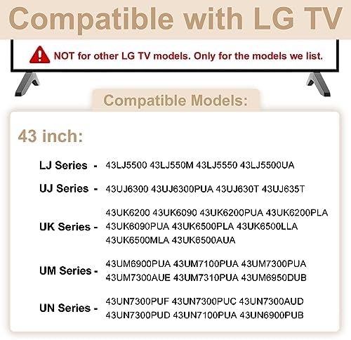 43 Inch TV Stand for LG TV Legs 43LJ5500 43UJ6300 43UJ635T 43UK6200 43UK6090 43UK6500 43UM6900 43UM7100 43UM7300 43UN7300 43UN7100 43UN6900 43UN6950 43UN6951 Replacement Legs for LG TV with Screws