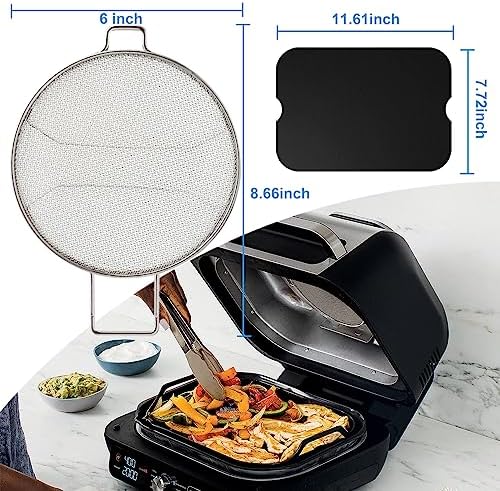 Splatter Shield and 3PCS Grill Mat Set for Ninja Foodi IG651, IG600, IG601, Replacement Stainless Steel Splatter Screen Air Fryer Accessories for Ninja Foodi Smart XL Pro 7-in-1 Indoor Grill