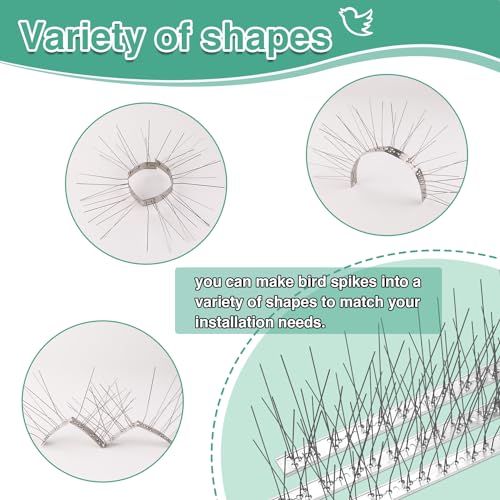 XPCARE 33.6 Feet Bird Spikes for Pigeons Small Birds, Bird Spikes with Stainless Steel Base, Durable Anti-Bird Nest Fence Pigeons Spike