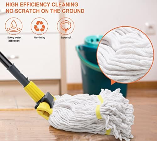 KeFanta Commercial Mop Heavy Duty Industrial Mop with Extra Replacement Mop Head,60" Long Handle Looped-End String Wet Cotton Mops for Floor Cleaning,Home,Kitchen,Office,Garage and Concrete/Tile Floor