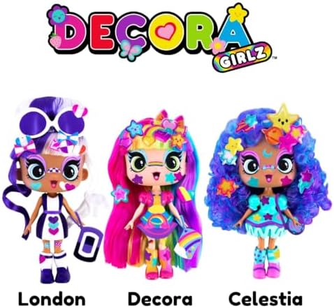 DECORA GIRLZ 5" Dolls -3 Pack A - Decora, London and Celestia | Fashion Dolls for Ages 4 and Up | Surprise Birthday Gift for Children | Set of Doll Clothes, Stickers, Dolls & Accessories