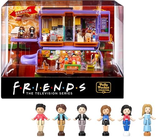 Polly Pocket Friends Compact Playset with 6 Character Dolls & 9 Accessories, Coffee Cup Exterior, Collectible Toy
