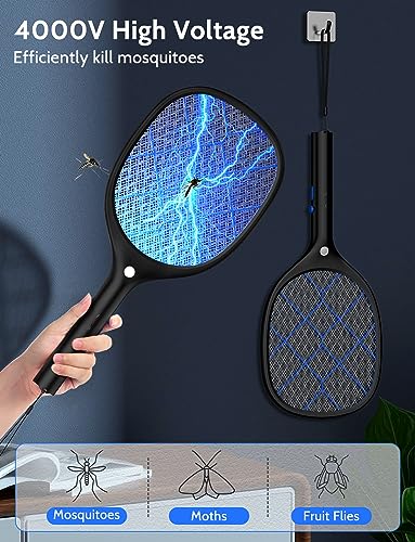 YISSVIC Electric Fly Swatter Bug Zapper Racket Rechargeable Mosquito Killer with LED Light for Indoor Home Office Backyard Patio Camping (Black)