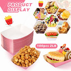 Yinkin 100 Pcs 2lb Paper Food Trays Boat 2lb Disposable Nacho Trays Kraft Paper Boat for Tacos Concession Halloween Christmas Party Supplies(Pink)