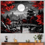 Wegklazax Japanese Tapestry Moon Landscape Tapestry Ninja Tapestry for Bedroom Anime Tapestries Wall Hanging for Bedroom Living Room Japanese-C 44"x60"