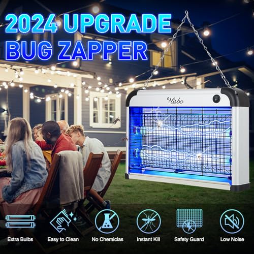 VLISBO Bug Zapper,Mosquito Zapper, Fly Traps, Fly Zapper, Mosquito Killer for Indoor and Outdoor Electric, 20W 3000V Grid, Including Free 2 Pack Replacement Bulbs, 90-130V, ABS Plastic Outer (Black)