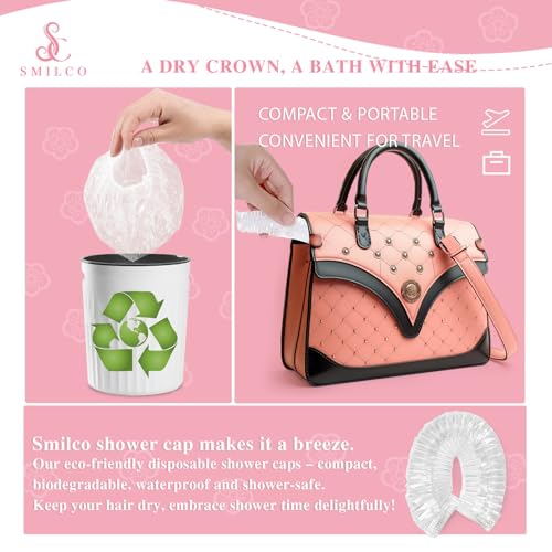 Disposable Shower Caps 100pcs, 18.1 Inch Plastic Shower Cap for Women Waterproof Bath & Bathing Accessories, Home & Travel Essentials