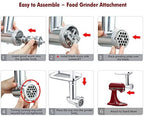 Meat Grinder Attachment for KitchenAid Stand Mixers, Accessories Included 3 Sausage Stuffer Tubes and 4 Grinding Plates, Metal Food Grinder Accessories by iVict