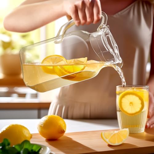 Amazing Abby - Quadly - 2-Pack Acrylic Pitcher (64 oz), Clear Plastic Water Pitcher with Lid, Fridge Jug, BPA-Free, Shatter-Proof, Great for Iced Tea, Sangria, Lemonade, Juice, Milk, and More