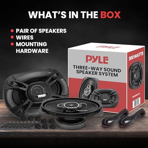 Pyle 3-Way Universal Car Stereo Speakers - 300W 4" x 6" Triaxial Loud Pro Audio Car Speaker Universal OEM Quick Replacement Component Speaker Vehicle Door/Side Panel Mount Compatible PL4163BK (Pair)