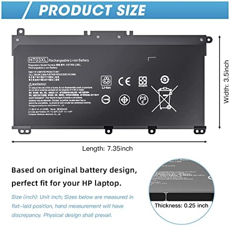 HTO3XL Laptop Replacement L11119-855 HT03XL Battery for HP Pavilion 15-CS3073CL 15-CU0058NR 15Z-CW100 15-CS3153CL 15T-CS200 15-CS0XXX 15-CS2064ST 15-CS3XXX 15-CW1068WM 15T-CS300 15-CW1063WM 15Z-CW000