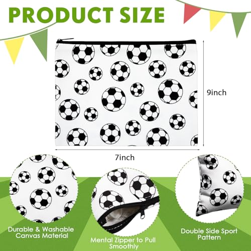 Eccliy 20 Pcs Soccer Makeup Bag Cosmetic Bag Canvas Gifts Sport Soccer Themed Accessories for Girls Toiletry Pouch with Zipper for Women Party Shopping Home Travel, 9 x 7 Inch